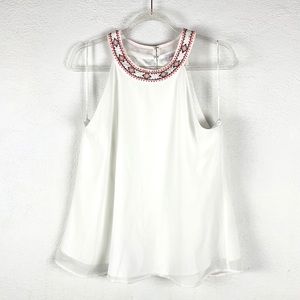 PIXLEY | 💐Beaded Neckline Loose Sleeveless Blouse Top